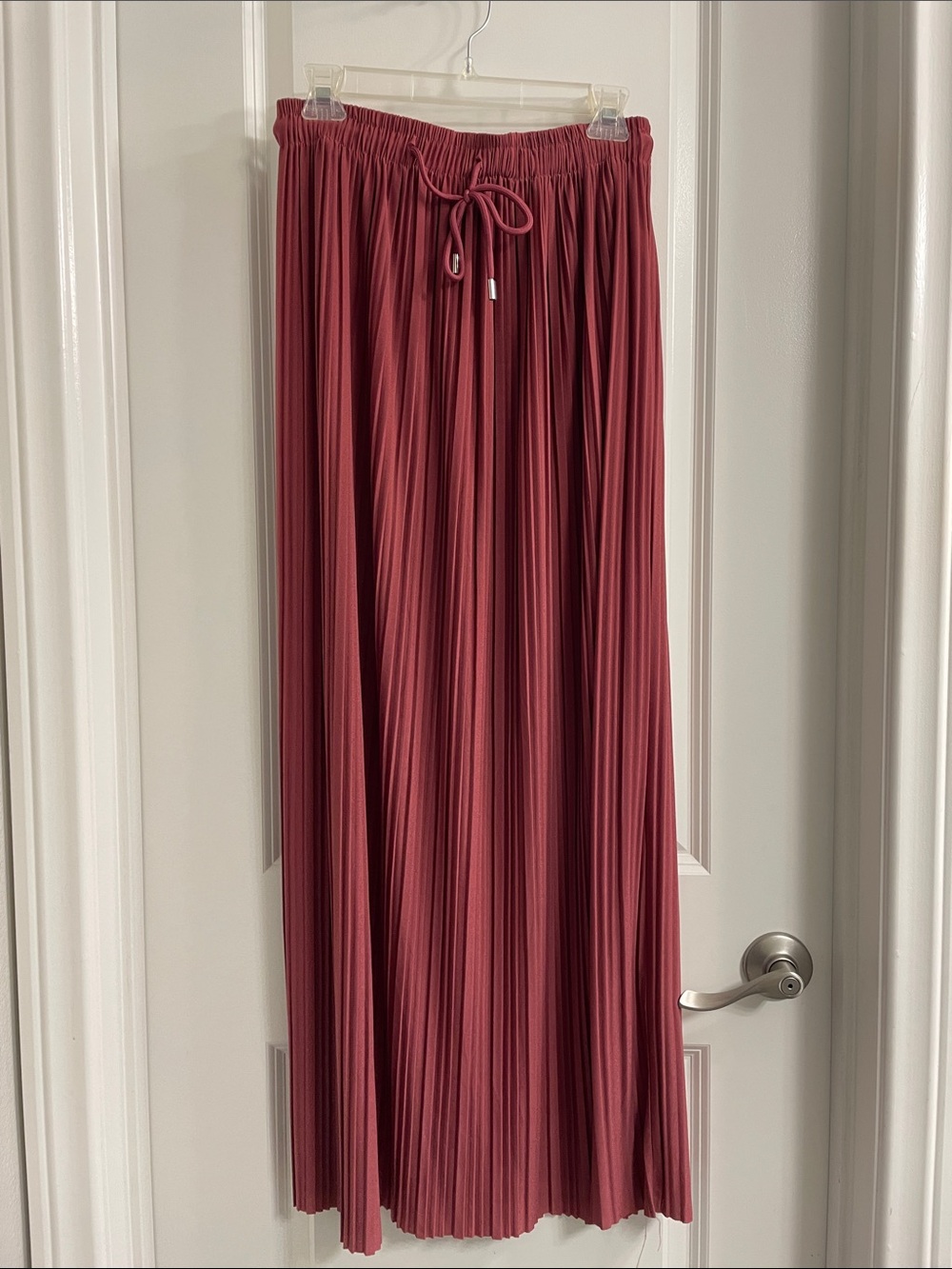Pleated Maxi Skirt in Dusty Rose with Drawstring Waist